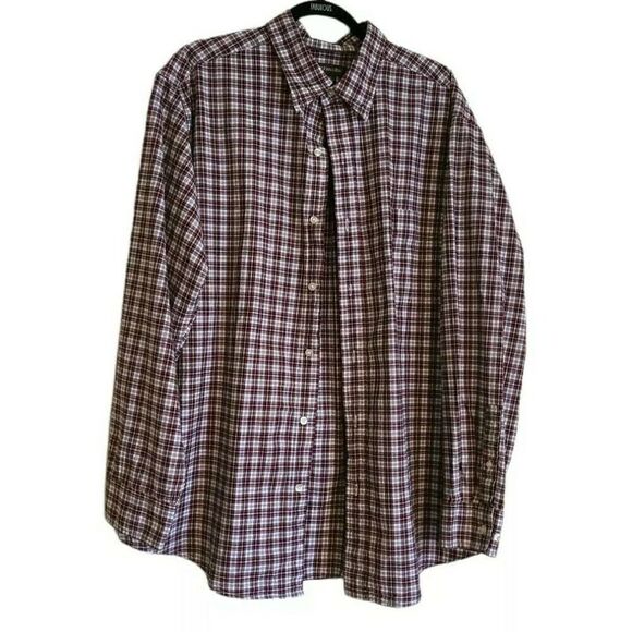 Men's Red Plaid Long Sleeve Button Down Shirt St John's Bay XL 100% cotton - Picture 1 of 10